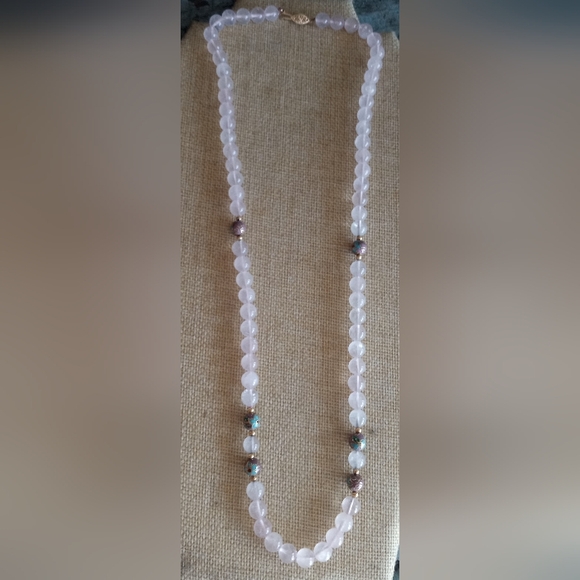 14k Clasp Spacers Rose Quartz Beaded Single Strand Cloisonne Necklace - Picture 12 of 14